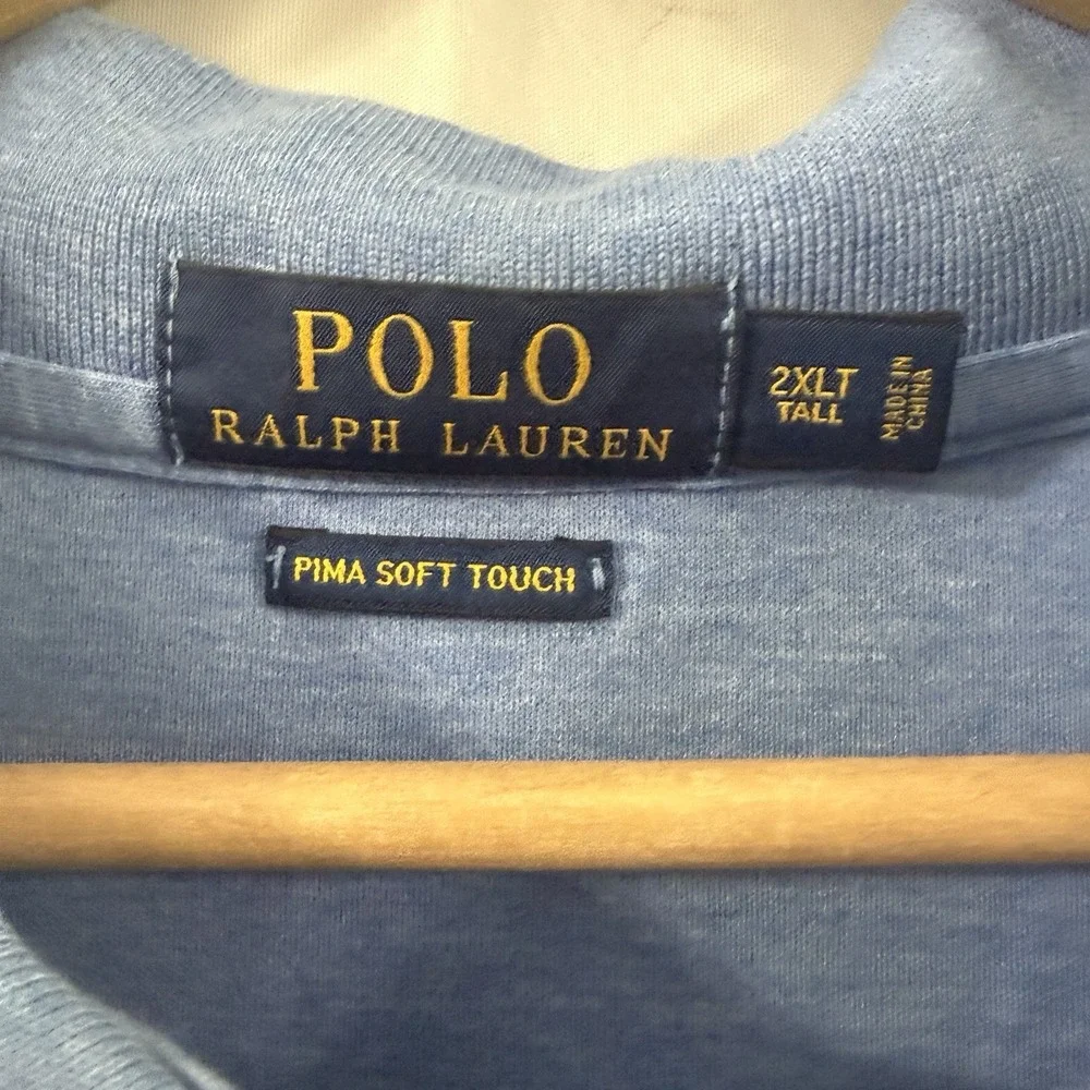 New Polo Ralph Lauren Brushed Blue Polo Shirt Mens 2XLT Tall Pima Cotton‎ Preppy